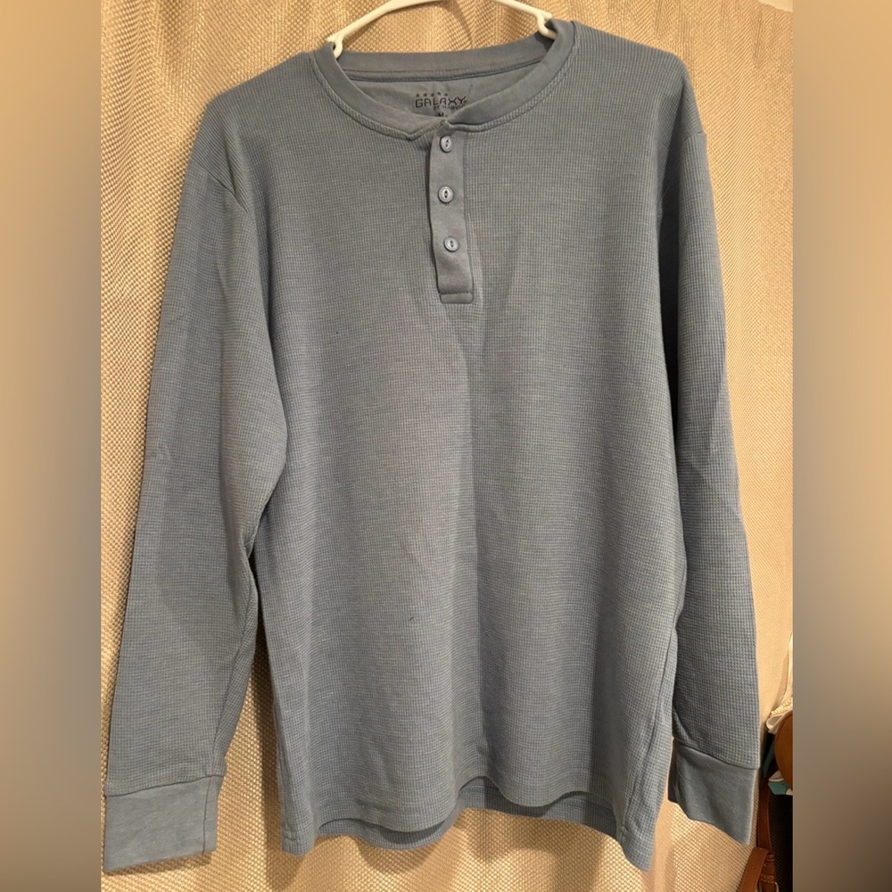 Galaxy By Harvic Men's Long Sleeve Gray Henley